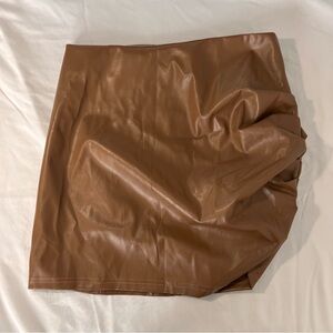 NWT SHEIN SXY Pleather Brown Mini Skirt with side ruche detail size medium